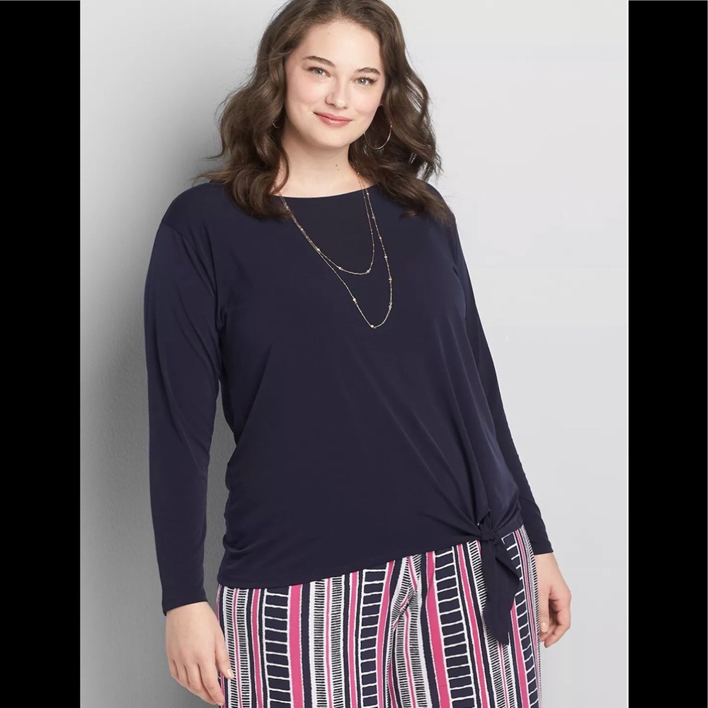Lane Bryant Size 30/32 Boatneck Tie Hem Top Color Navy Blue